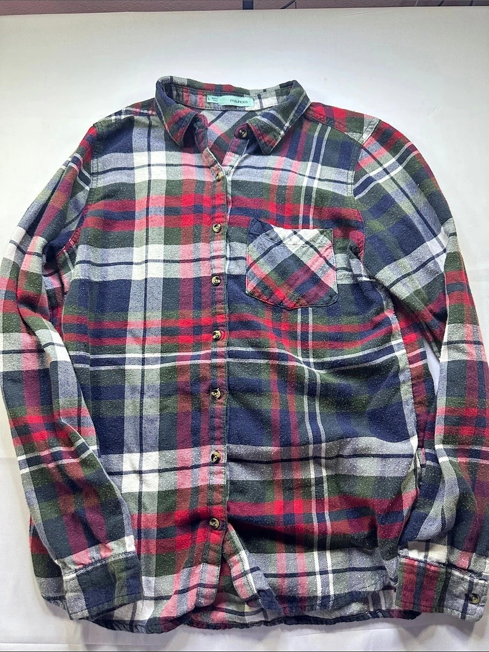 maurices Womens Plaid Button Down Cotton Rayon Size Large